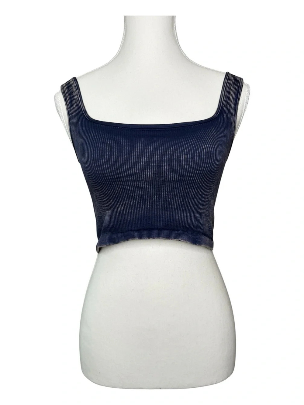 FREE PEOPLE MOVEMENT Navy Blue Ribbed Seamless Square Neck Crop Tank Top M/L